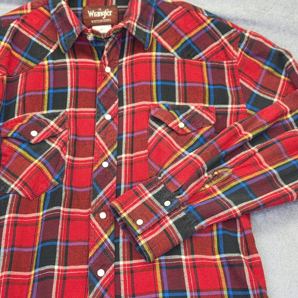 Wrangler Mens Red Plaid Pearl Snap Western Flannel Shirt XL WM249RG
